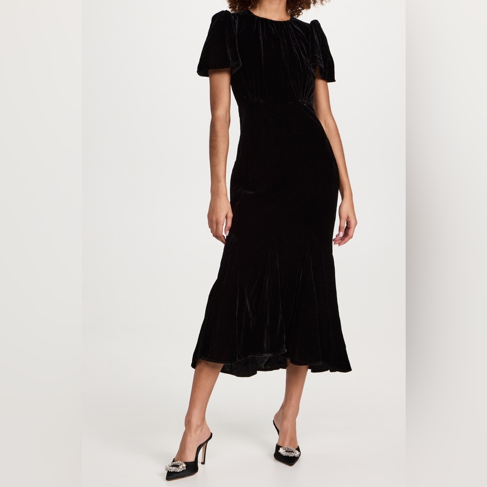 RHODE Black Velvet Midi Dress